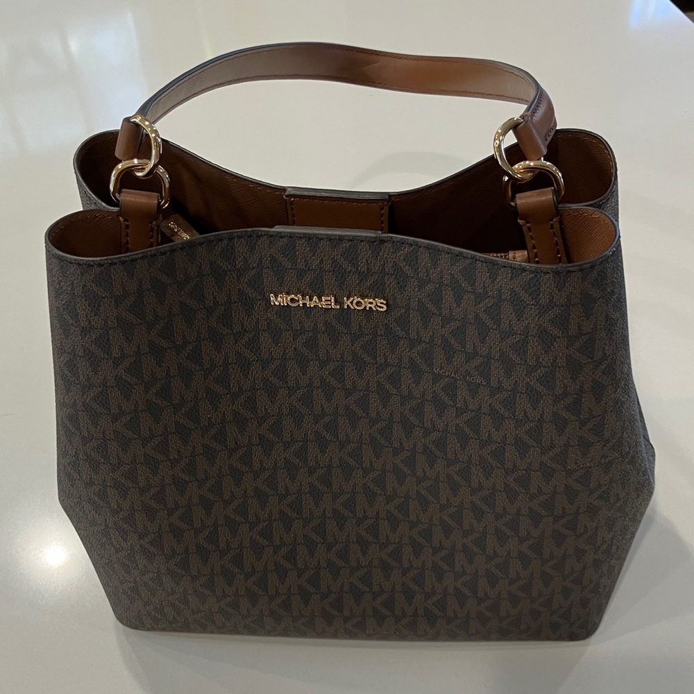 Michael Kors NEW Dark Brown MK Monogram Tote Bucket Bag